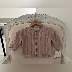 🦢 3 Mth Organic Cotton Dusty Rose Cable Knit Cardigan NWT